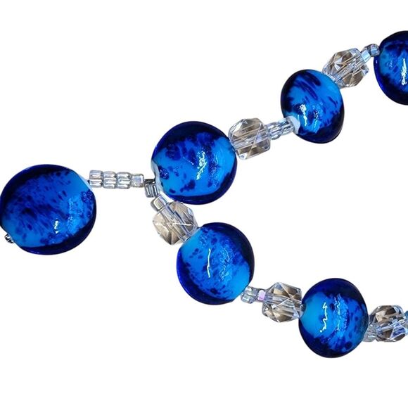 Blue & Clear Chunky Glass Necklace 23" - Picture 2 of 3